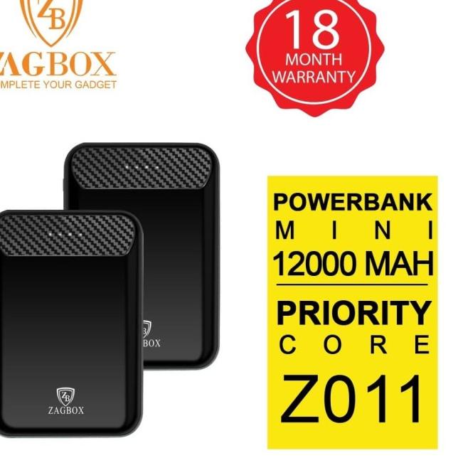 Powerbank ZAGBOX Mini Slim 12000mAh Fast Charge 2 USB Port - Hitam, 12000 Mah