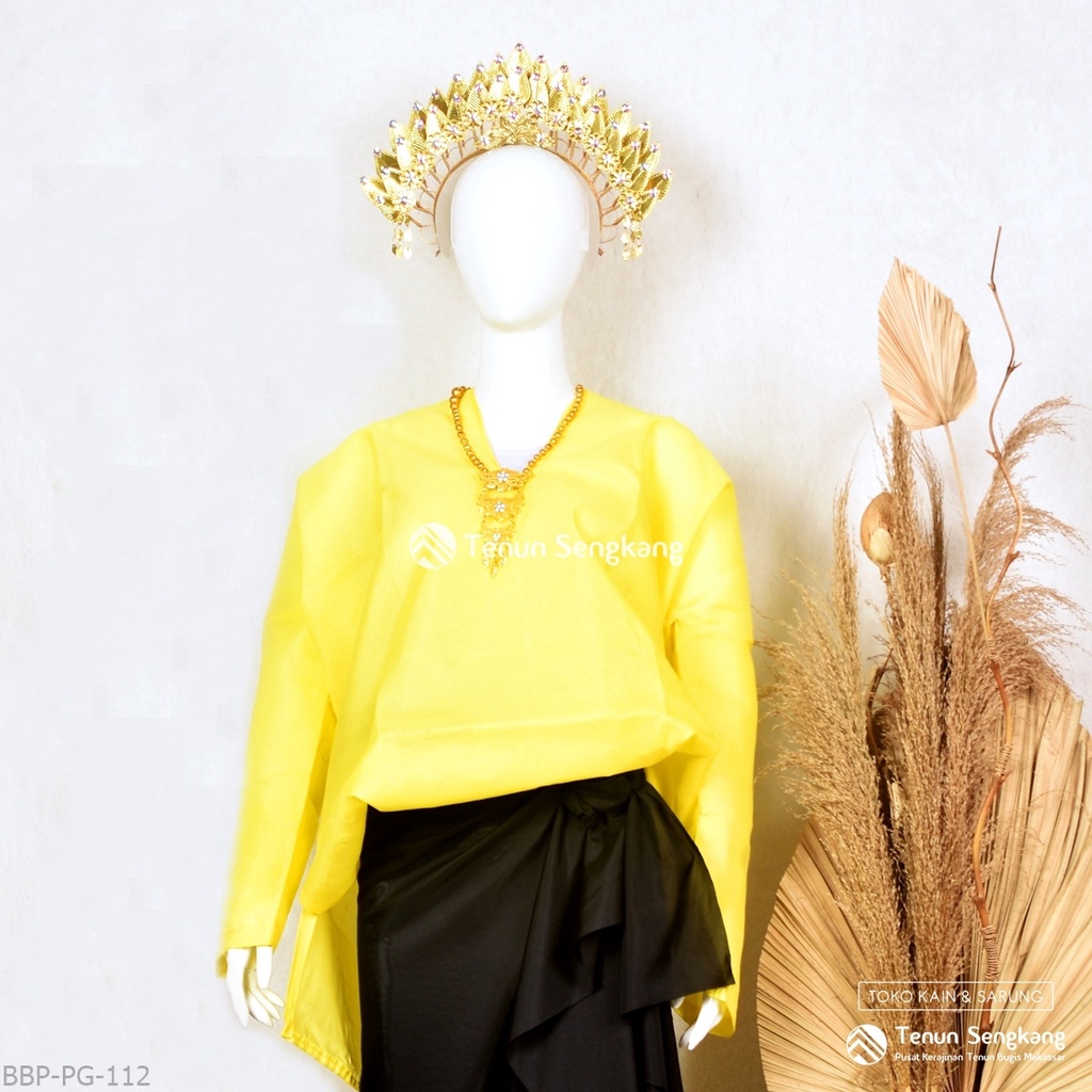 Baju Bodo Adat Bugis Makassar Dewasa Polos Original Tokko Asli Lengan Panjang Kuning - Tenun Sengkan
