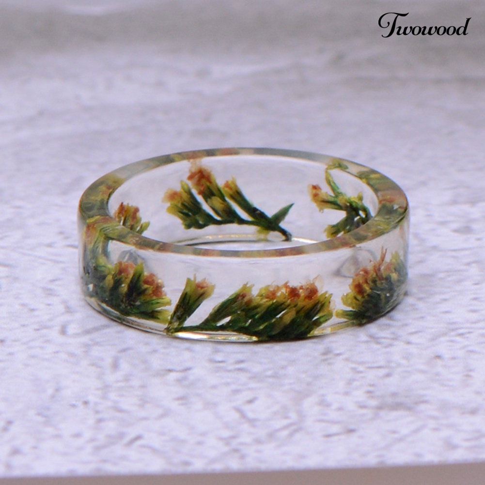 Cincin Wanita Bahan Resin Transparan Aksen Bunga Kering Gaya Vintage Untuk Pesta Pernikahan