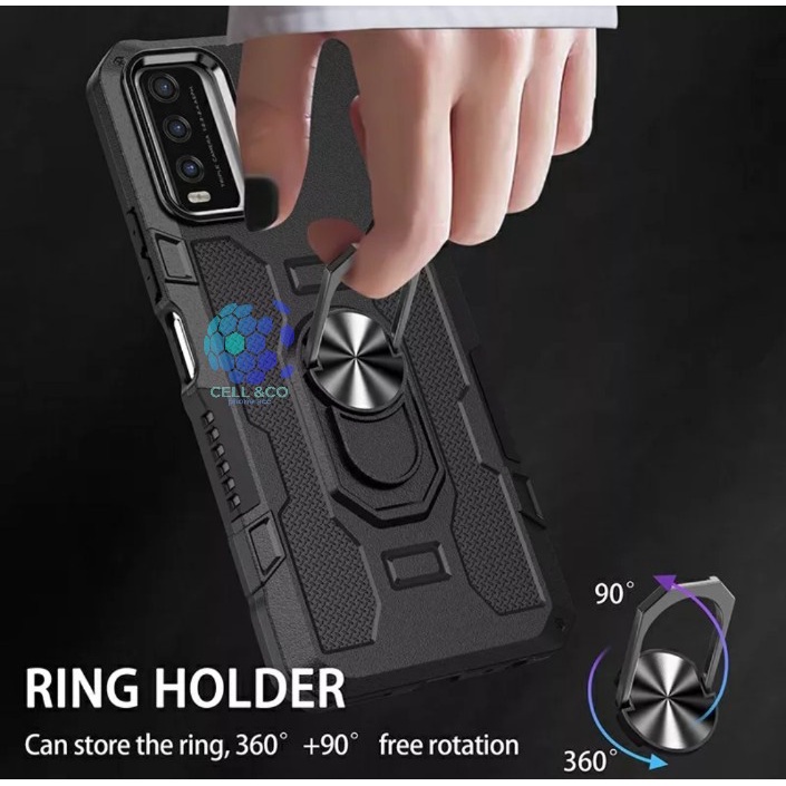 Case Armour VIVO Y12A Iring Cincin Magnetic Kesing Hp Protect kamera Premium Hard Case Standing Robot Pelindung Kamera