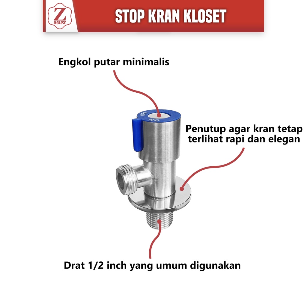 Stop Kran Kloset Stainless/Stop Keran Single Sus304/Stop Kran Wastafel Stenlis/Stop Kran Double Sus304/Stop Kran Kloset Cabang Kran Shower Tee Kran Bak Cuci Piring