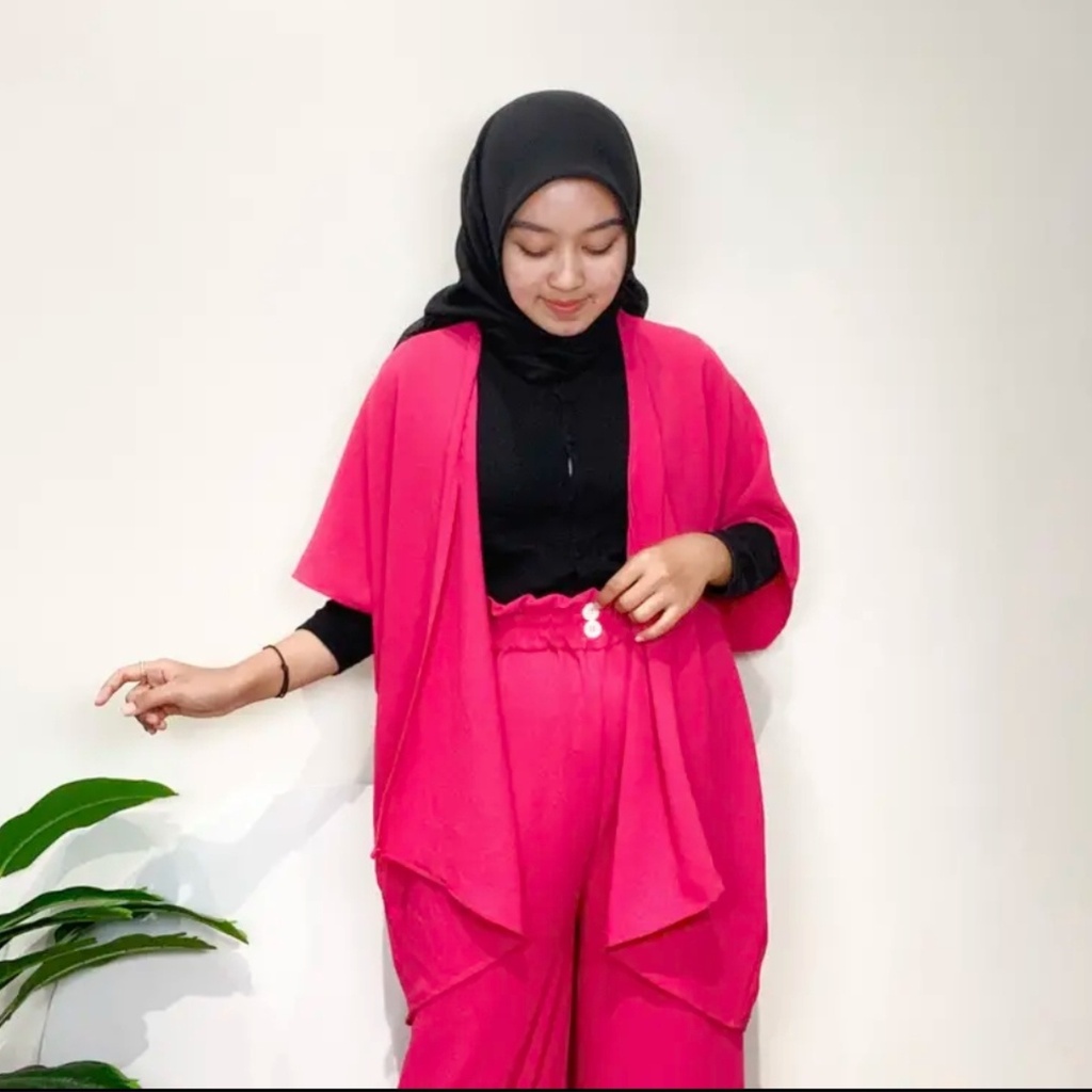 One Set Crinkle Premium Celana Kulot + Outer