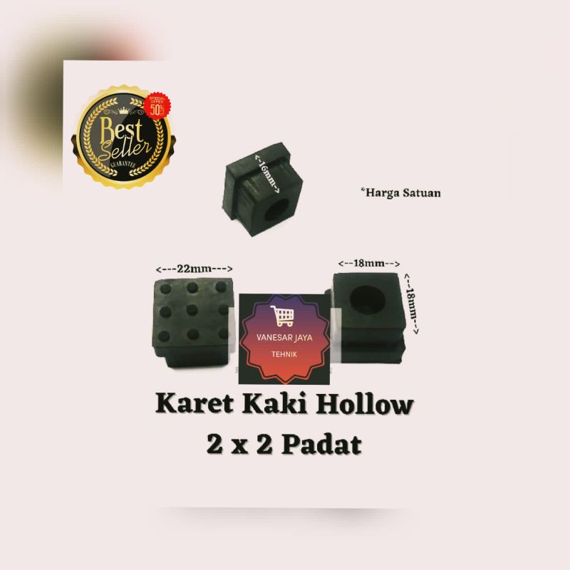 Paket Harga special 4pcs  karet kaki hollow 2x2 padat / 18mm x18mm kaki meja kursi rak besi pipa bes