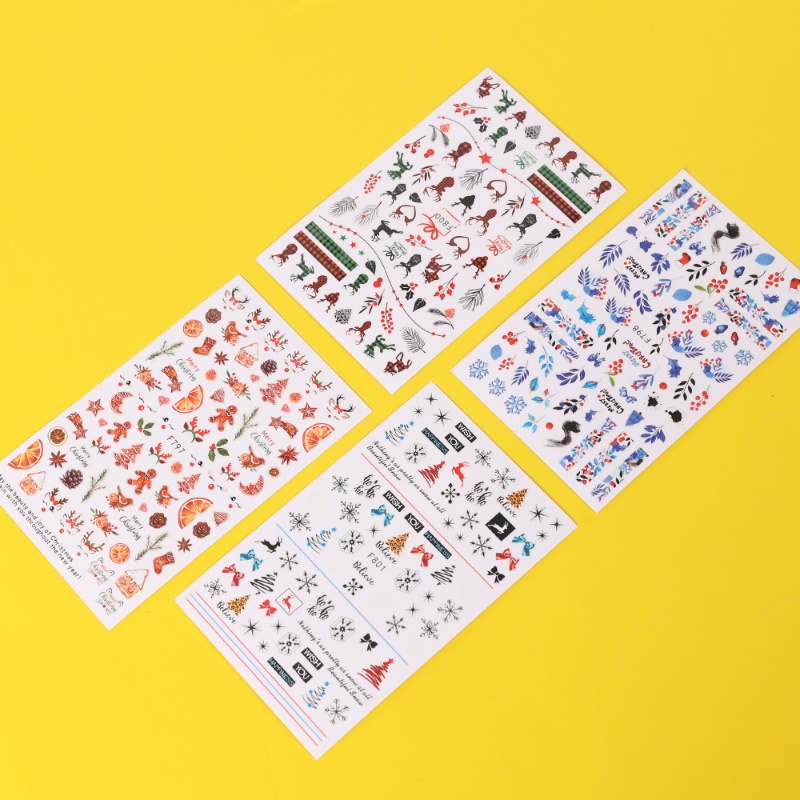 Stiker Kuku 3D Motif Rusa / Daun / Snowflake / Santa Claus Untuk Nail Art