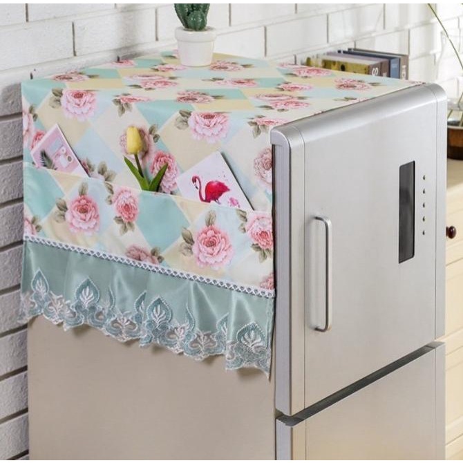 TUTUP KULKAS RENDA TAPLAK KULKAS VINTAGE TEBAL SARUNG KULKAS COVER