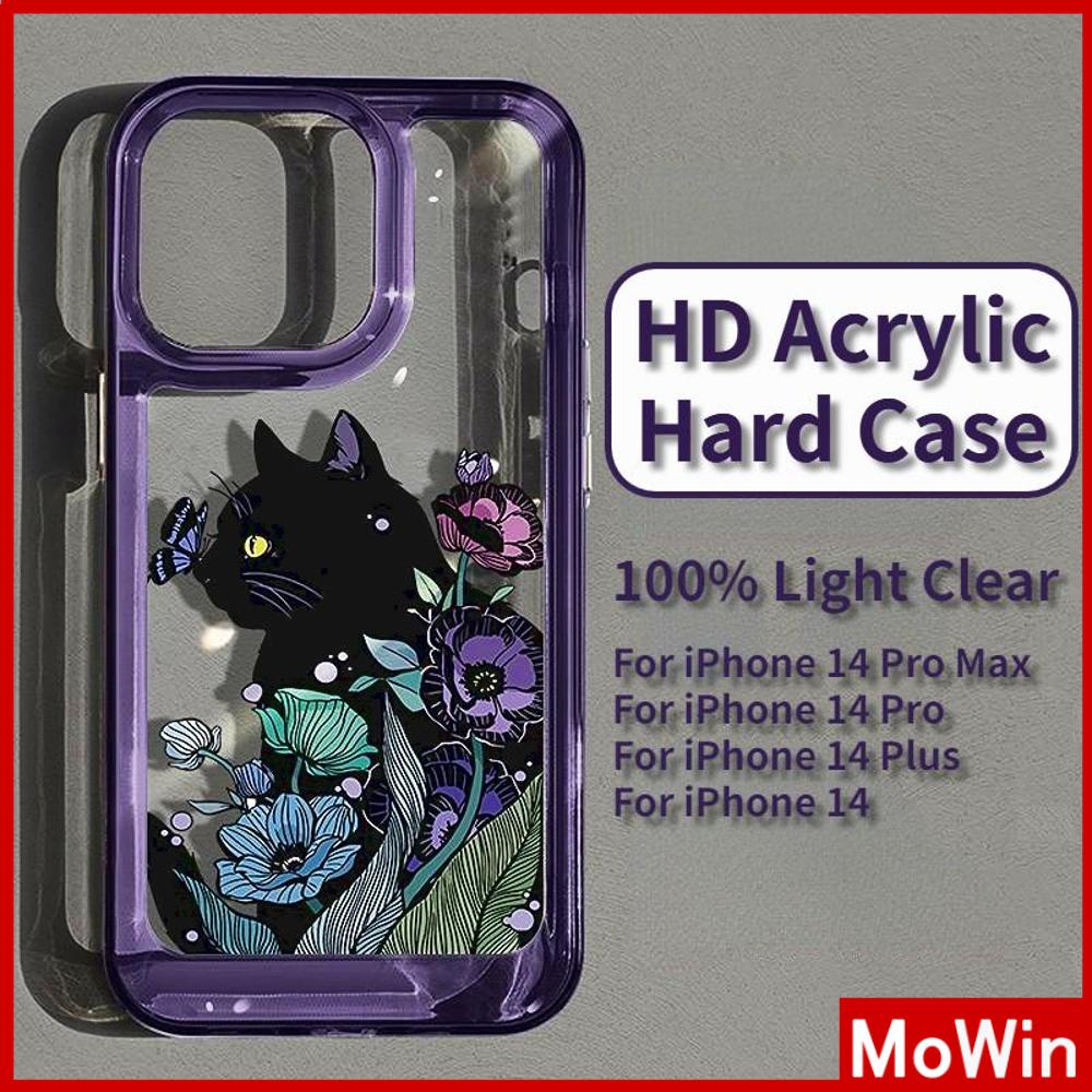 For iPhone 14 Pro Max iPhone Case High Clear Acrylic Hard Case Plating Buttons Shockproof Dark Purple Cat Compatible For iPhone 13 Pro max 12 Pro Max 11 xr 7plus 6splus 8plus