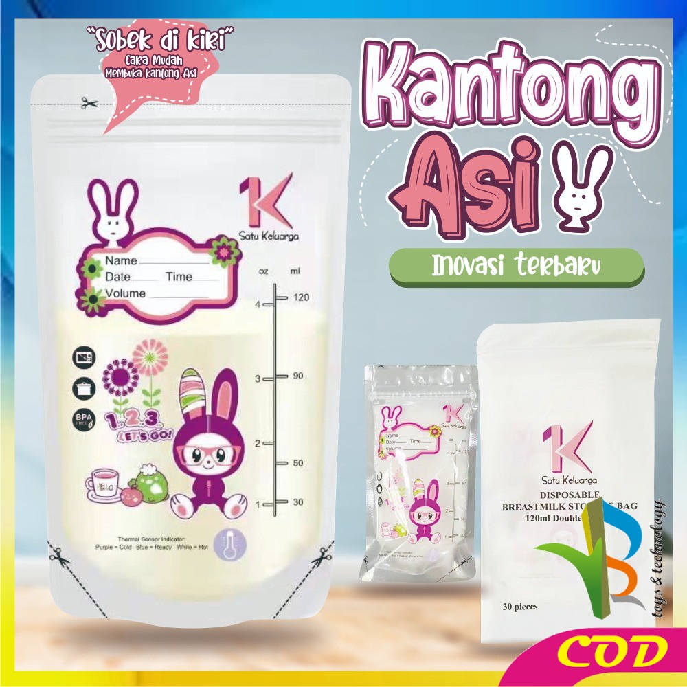 RB-C264 Kantong Asi 120ml Isi 30 dengan THERMAL SENSOR Plastik Asi Breastmilk Storage Bag BPA FREE