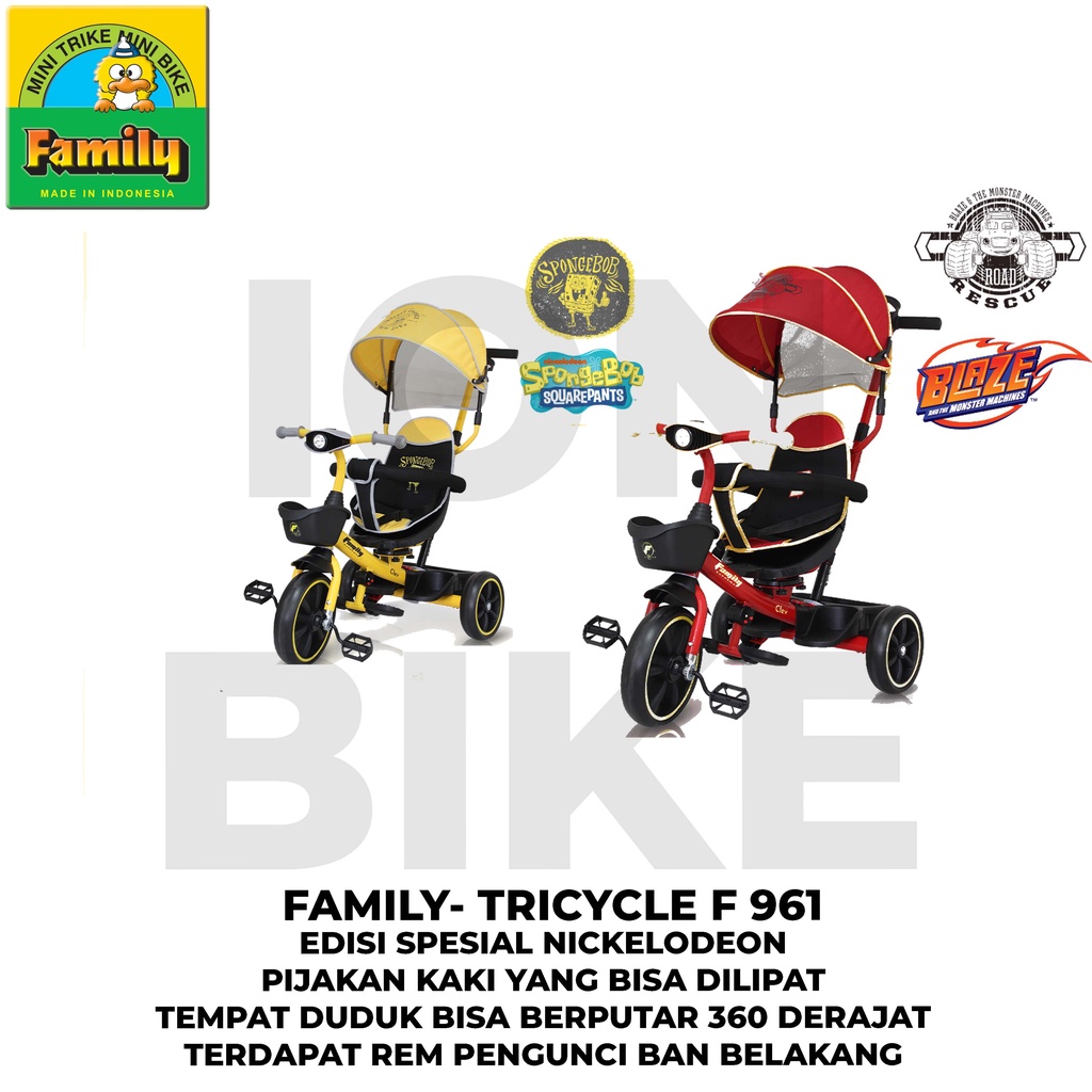 Tricycle Family F961 Clev Sepeda Roda 3 Tiga Anak Stroller Dorong Mainan F 961 H F961H Murah Awet Tr