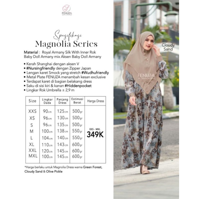 Gamis Magnolia dress size XXS-XXL ori Fenuza busana muslim busui nyaman dipakai