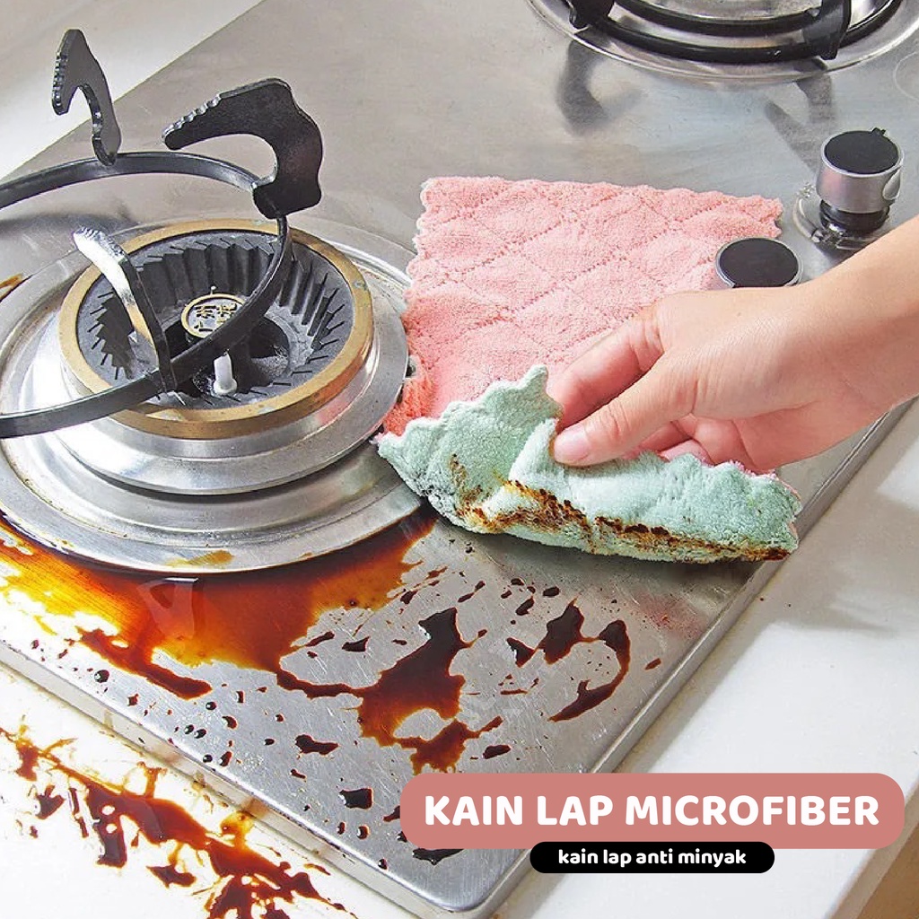 Pretty Kain Lap Dapur Microfiber 2 Sisi Lembut Anti Minyak/Kain Lap Cuci Piring Dapur Dua Warna