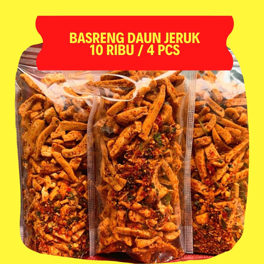 

Basreng Kering Pedas Daun Jeruk 10 Ribu isi 4 Pcs - Paket 4 Basreng Rasa Mix