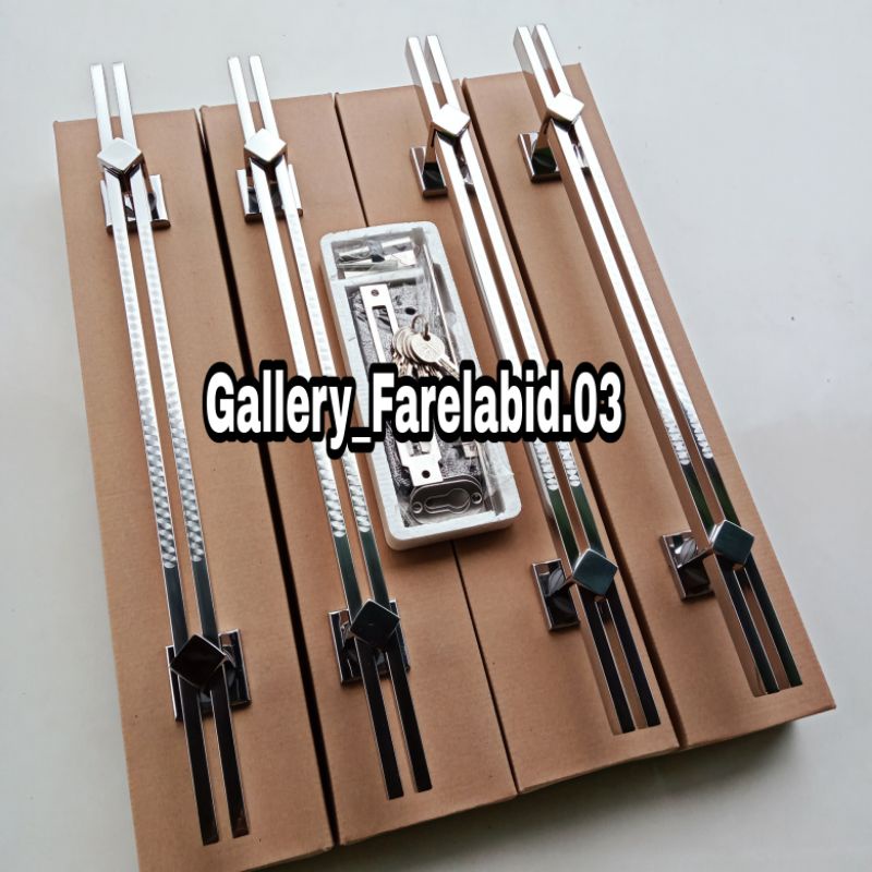 Handle Pintu Rumah Stainless Steel Crom Grafir 80 Cm Full Set Body Kunci Gagang Pintu Rumah Modern 60 Cm Set Bodi Kunci Pegangan Pintu Kupu Tarung Besar 45 Cm Tarikan Pintu Rumah Utama Minimalis