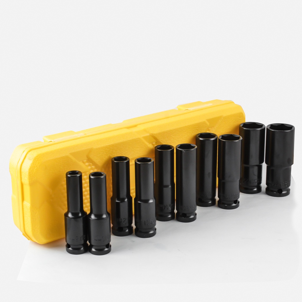 Impact Socket Set 10Pcs 1/2 Inch 8-24MM Panjang Mencapai Extension Impact Socket Soket Nut Perbaikan Alat
