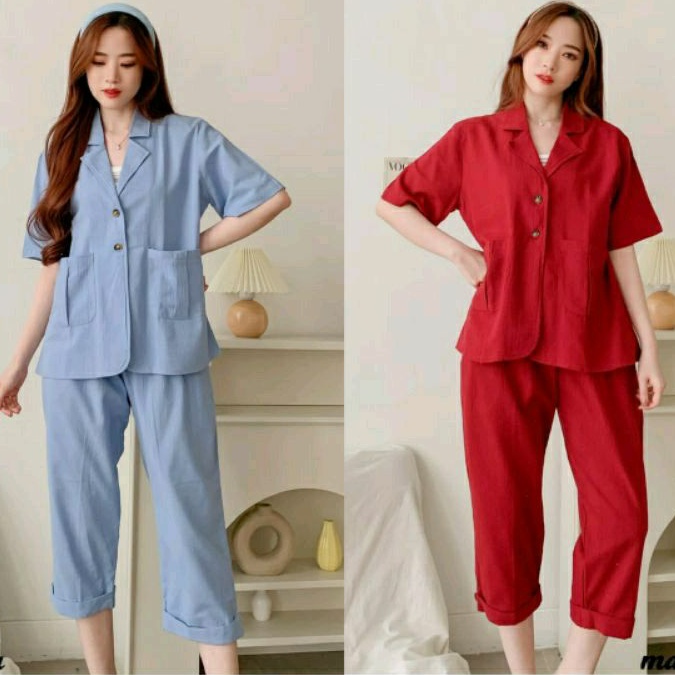 SET BLAZER POCKET LINEN CRINKLE PREMIUM