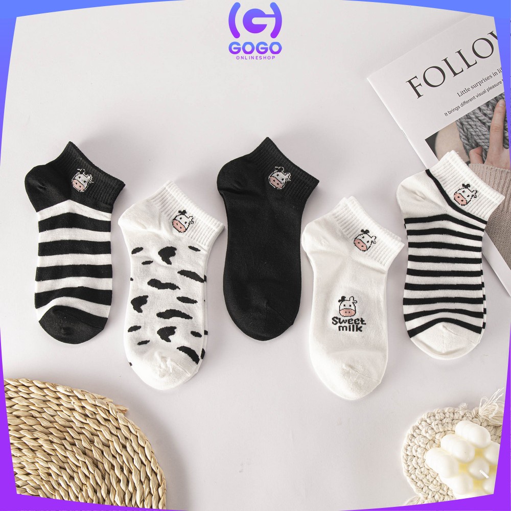 GOGO-P184 Kaos Kaki Pendek Semata Kaki Motif Sapi Lucu / Kaus Kaki Wanita Pria Dewasa / Ankle Sock Fashion Woman