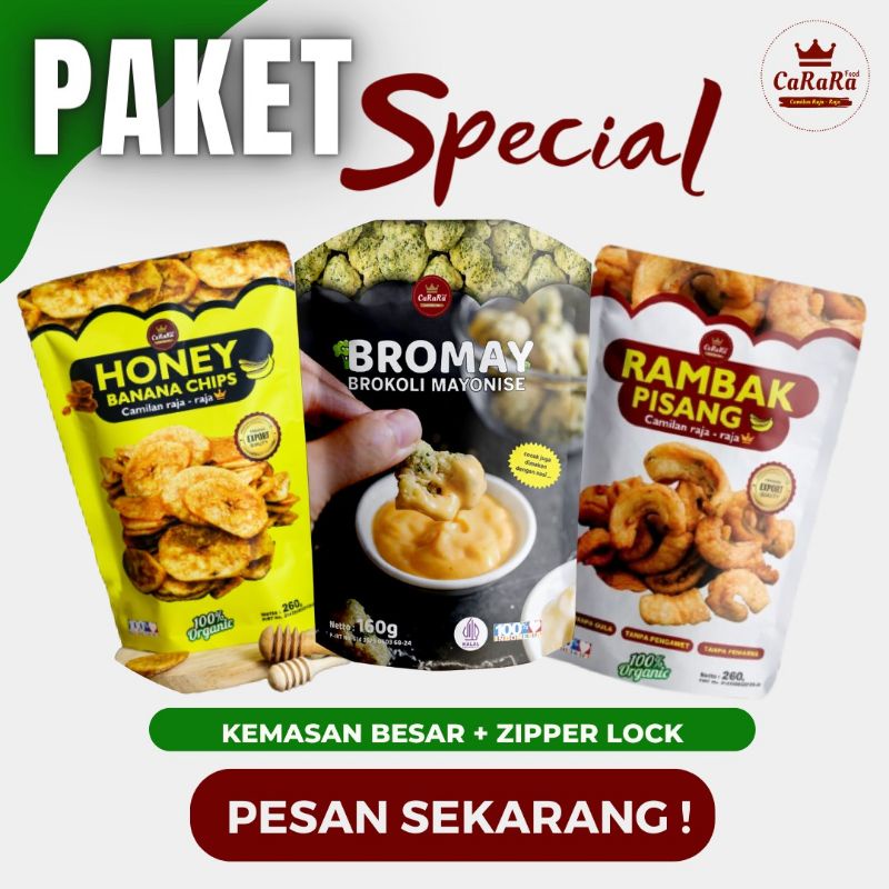 

Carara paket Special isi 3pcs uk 260g Bromay, Honey Banana, Rambak Pisang