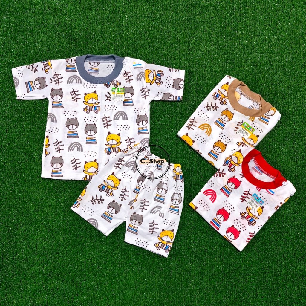 setelan bayi / piyama bayi pendek bahan kaos adem 3 - 12 bulan