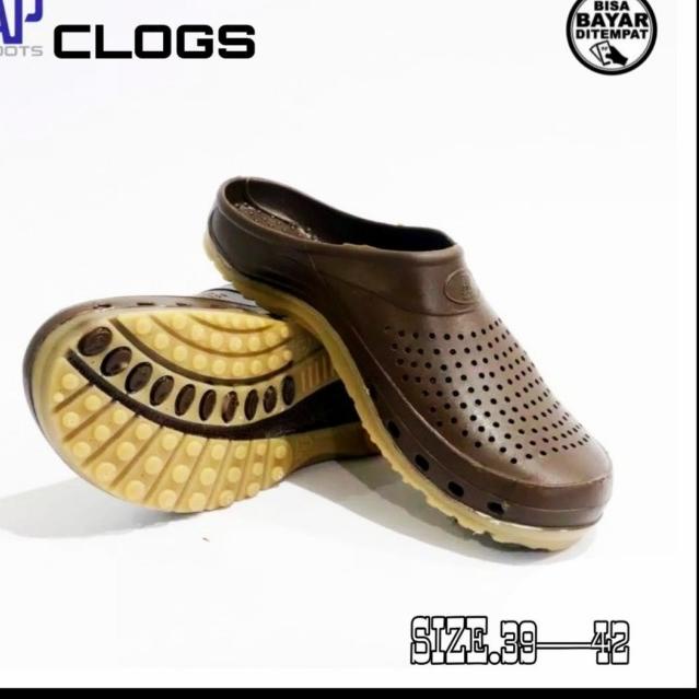 SEPATU SANDAL PRIA AP CLOGS BOOTS SENDAL KARET SLOP 39~42 ORI MURAH - Cokelat, 40