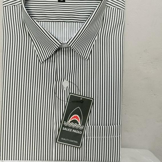 Kemeja Pria Salice Paolo Pendek Reguler Biru Orange Salur Pastel - Salur Putih, XL