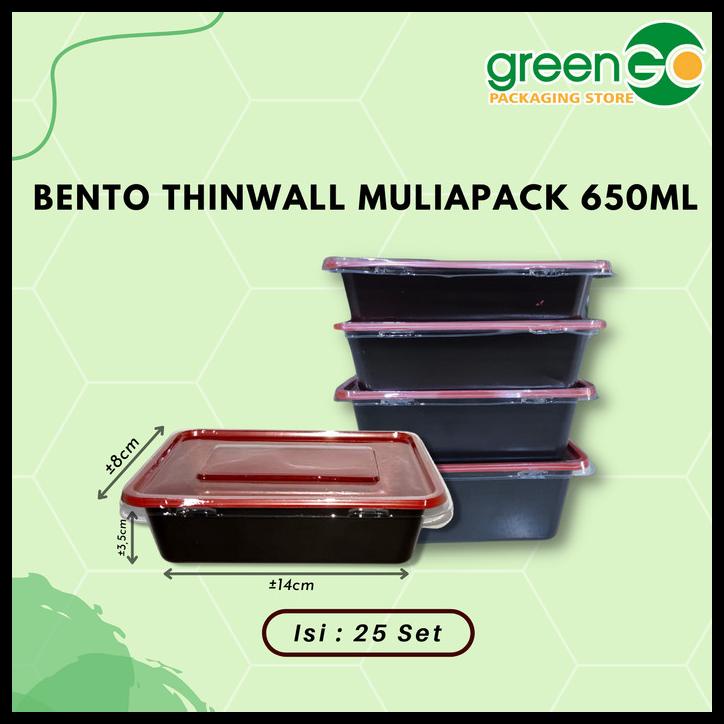 Bento Thinwall Muliapack 650Ml Isi 25 Set Kotak Makan Persegi Warna
