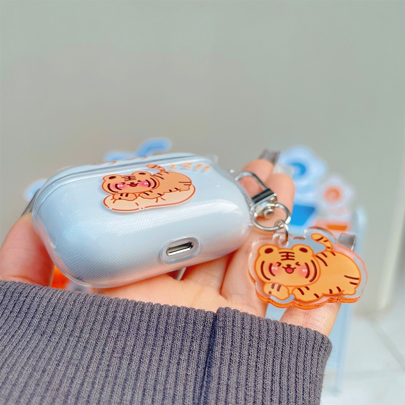 Kartun Harimau Bluetooth Earphone Case Hewan Lucu Transparan Lembut TPU TWS Cover Untuk Airpods 1 2 3 Pro 2 PRO2 Airpods3 Pelindung