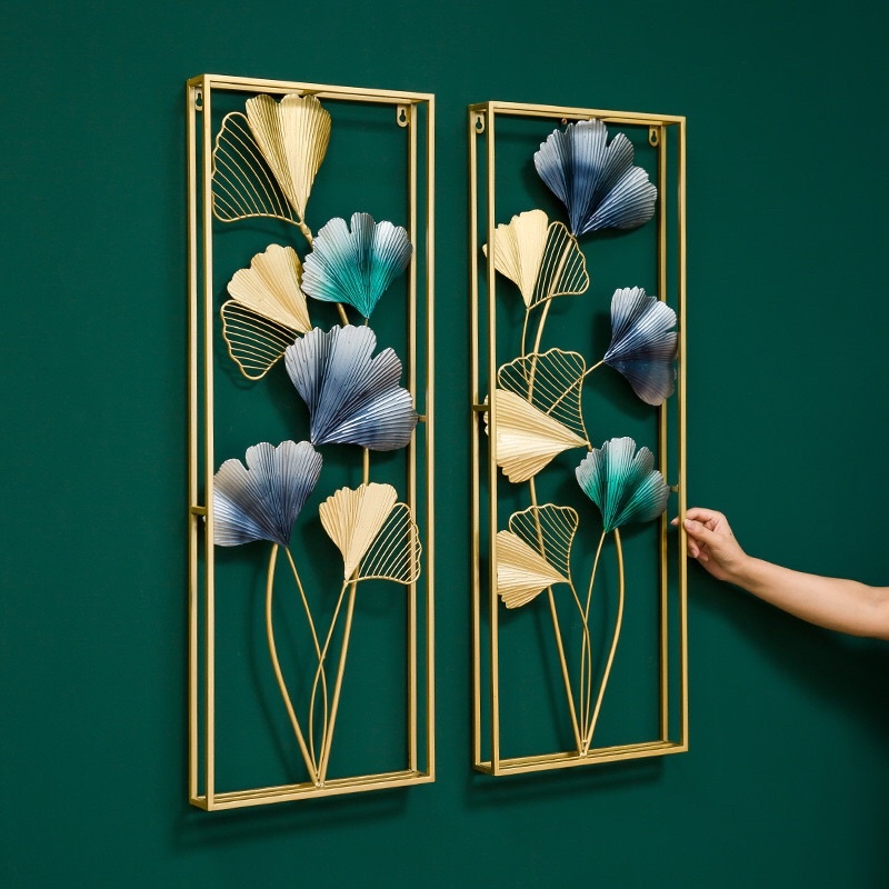 WallDecor Hiasan Dinding Sepasang Frame Metal Gold Daun Leaf Ginko Scandinavian/ WALL Decor Nordic