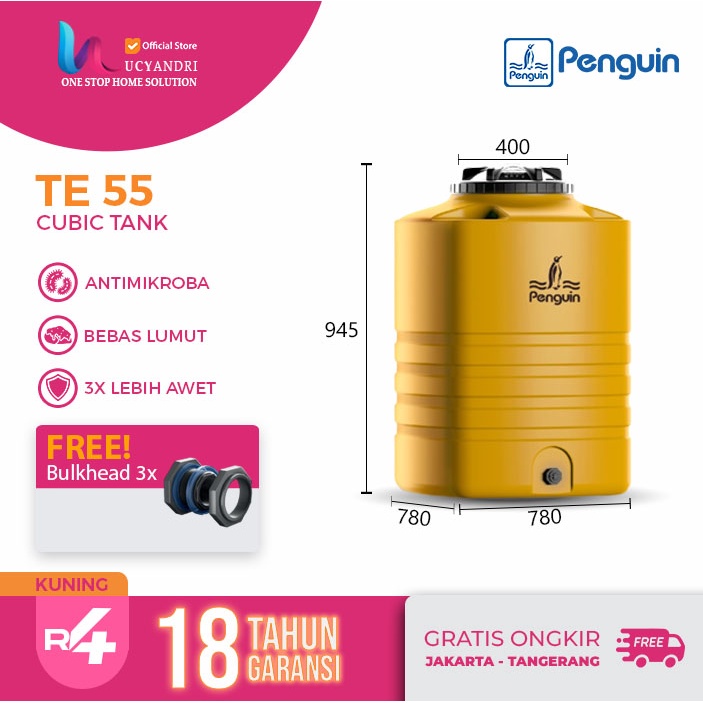 Penguin Tangki Air Kotak TE 55, Tandon Kotak, Toren Persegi Empat