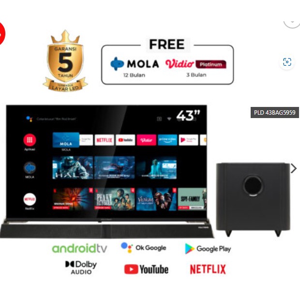 LED POLYTRON  Smart Android PLD 43BAG 5959 Soundbar 43"