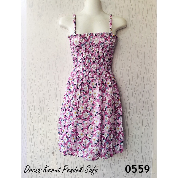 Sweeet Honey ~ Dress Kemben Kerut Dada Pendek Safa Motif Random