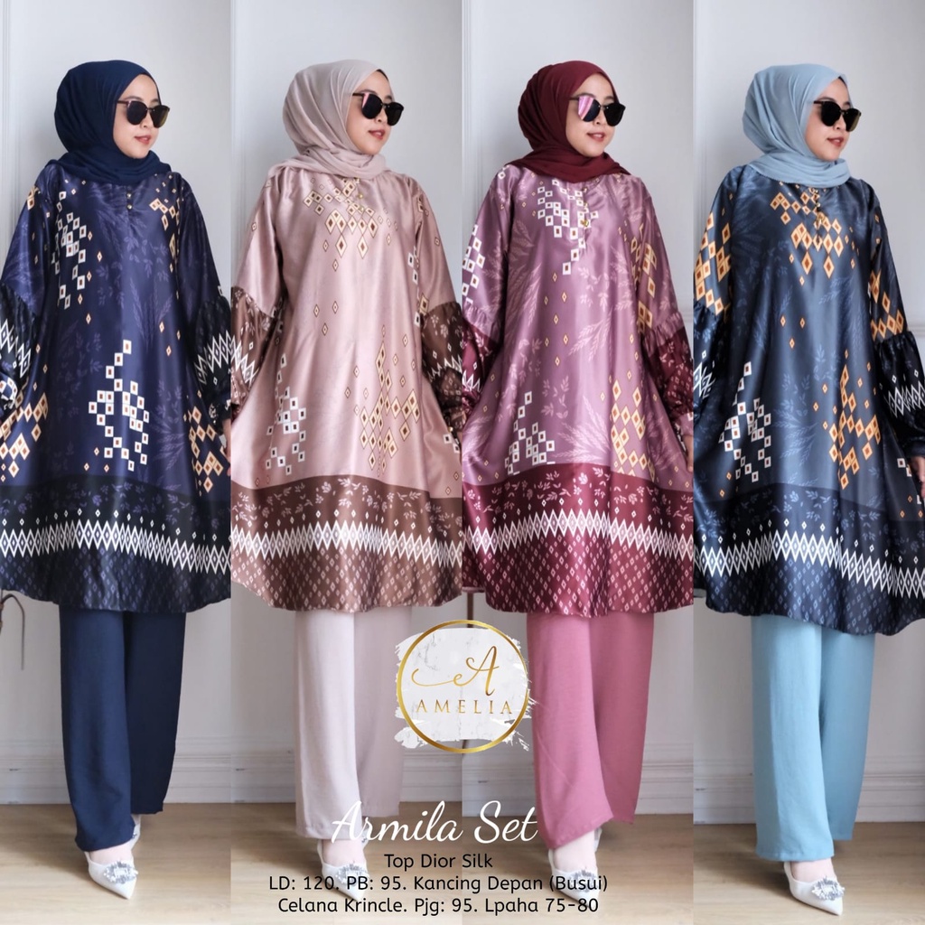 ARMILA SET ORIGINAL AMALIA ONESET PREMIUM BAHAN TOP DIOR SILK SETELAN BAJU WANITA TUNIK DAN CELANA O