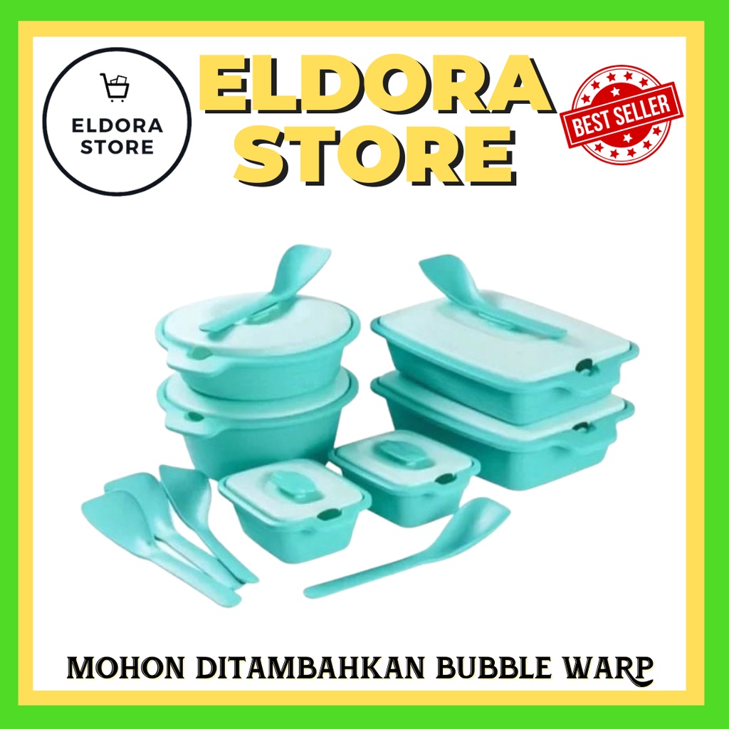 Aquamarine Prasmanan Set + 4 Sendok | Wadah Saji Makanan Biggy Home | Tempat Penyimpan Makanan | Kot