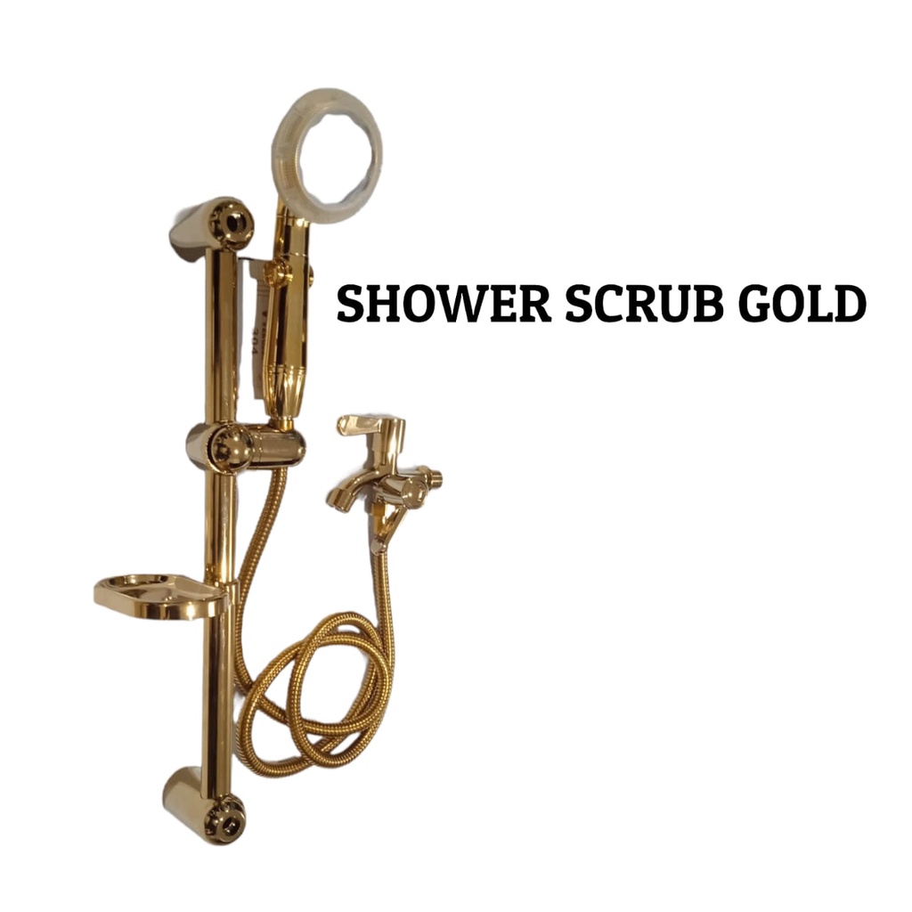 paket lengkap shower tiang semburan kencang gold stainless hitam + kran cabang