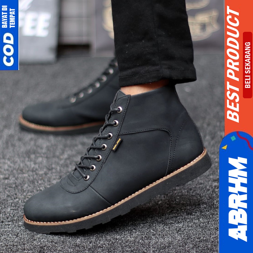 Sepatu Boots Pria Klasik Kerja Kantor Santai FullHitam Abrhm Harli