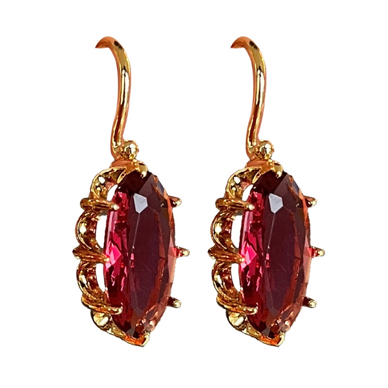 Fancyqube Anting Juntai Bentuk Oval Kubik Zirkonia Warna Emas Untuk Wanita