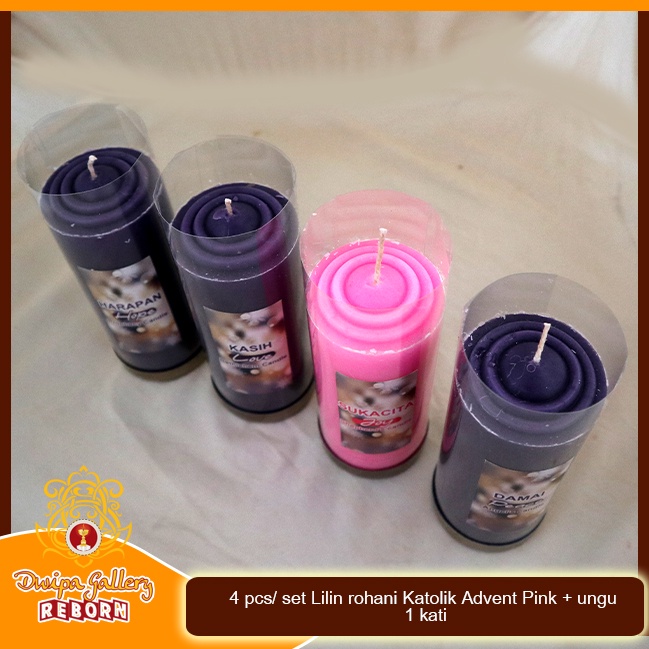 Lilin Doa Advent / Adven Ungu + Pink / Lilin Rohani Misa Natal 14 cm