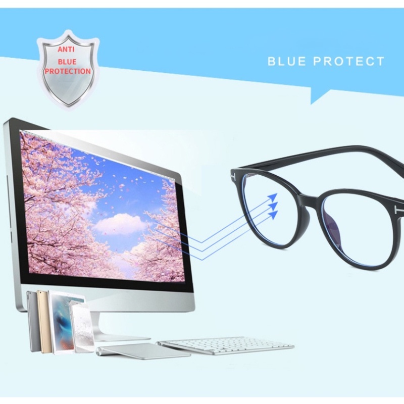 Kacamata Frame Bulat Warna Gradasi Gaya Barat Oversize Anti Blue Light