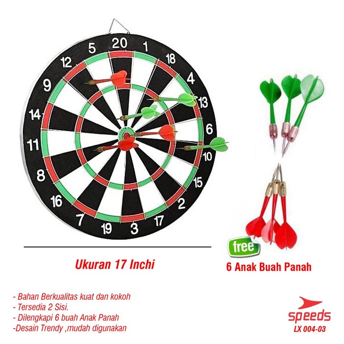 Paket Papan Dart Board Mainan Lempar Panah 2 Sisi Darts 17 Inch 004-3