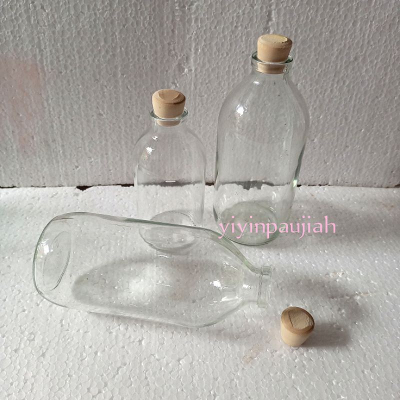 Botol Asi(Isi 4Pcs)/Botol Infus+Tutup Kayu 250Ml-500Ml/Botol Kaca Toples Asi Wadah Serbaguna