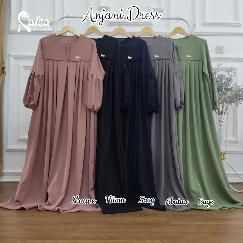 ANJANI DRESS CRINKLE AIRFLOW GAMIS PREMIUM TANGAN BALON/GAMIS RAISA HIJAB