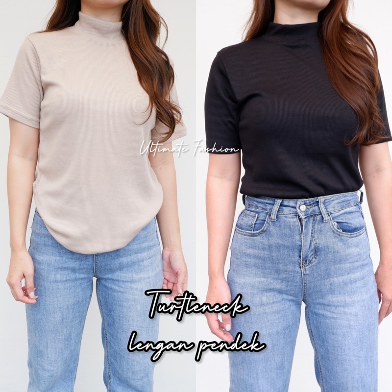 Turtleneck Inner Wanita Leher Tinggi - Rib Premium Lengan Pendek - Kaos Wanita - Atasan Korea Rakku