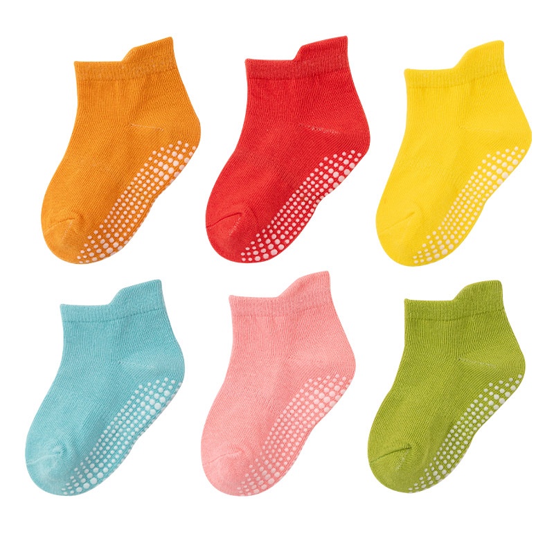 (6 Pasang) Kaos Kaki Anak Anti Slip Polos Garis Import Quality 6in1 Baby Kids Socks Kaus Kaki Anak