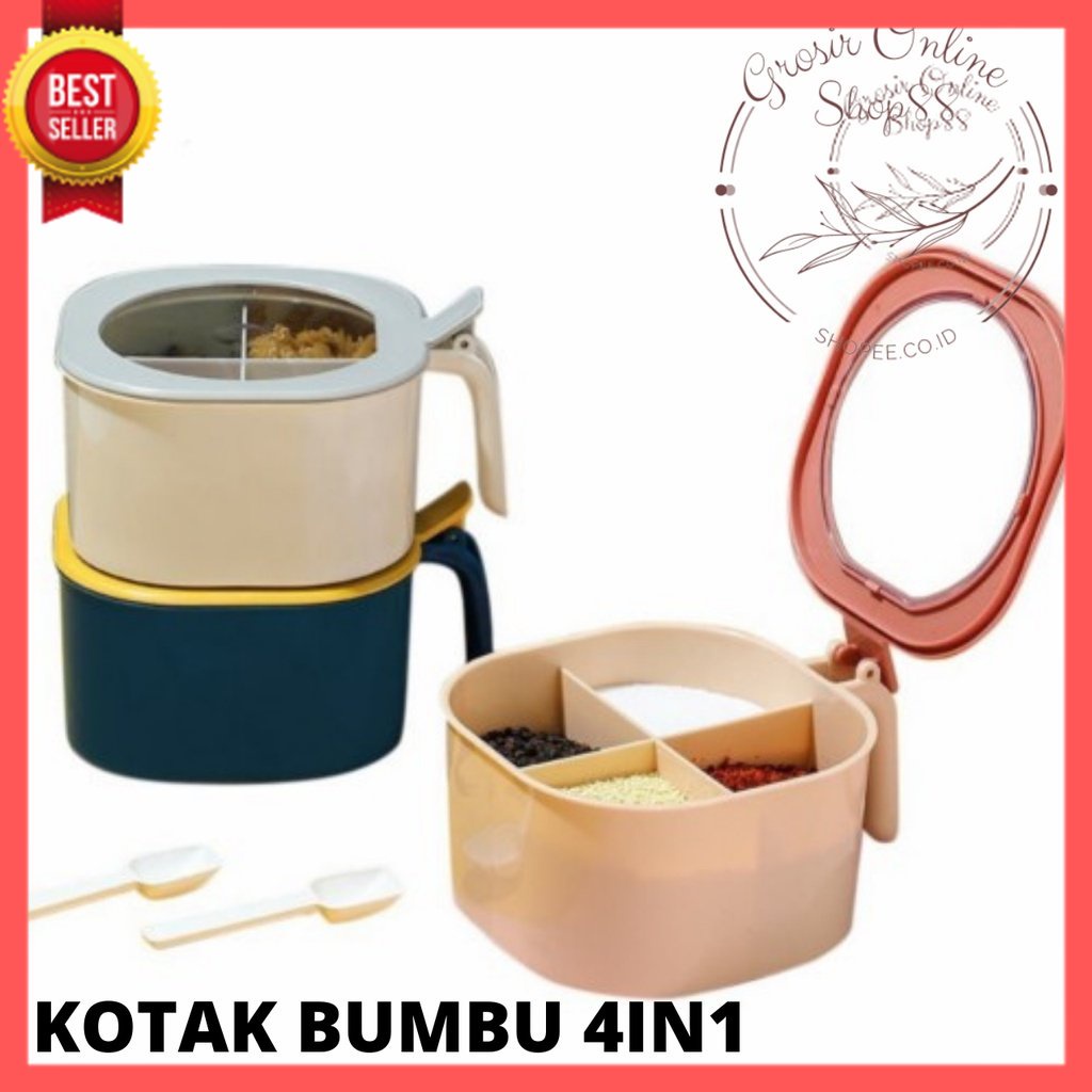 GOS -B304- Kotak Bumbu 4in1 - Tempat Bumbu 4 Sekat - Seasoning Box Storage 4 Sekat Free Sendok