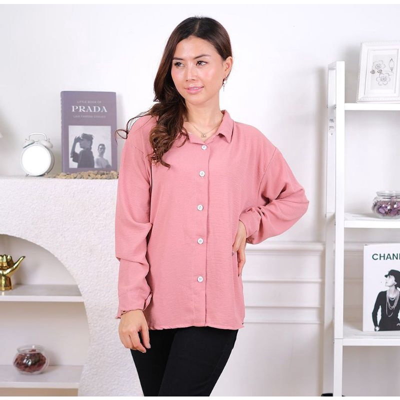 kemeja oversize Linen wanita / Linen crinkle skirt / atasan wanita lengan panjang