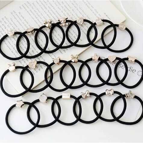 Others 12PCS  IKATAN RAMBUT WANITA MOTIF WARNA HITAM IMPORT / IKAT RAMBUT HITAM