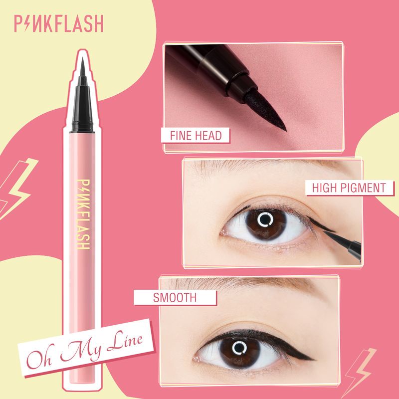PINKFLASH Waterproof Easy Eyeliner Pen Black PF-E01 | Eye Liner Hitam &amp; Coklat | Pink Flash Smoodgeproof BPOM n