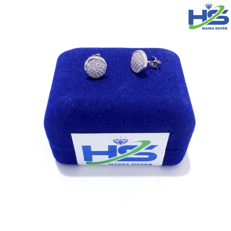 Anting Wanita Perak Asli Silver 925 Lapis Emas Putih Model Giwang Permata Bulat -  Anting Anti Karat