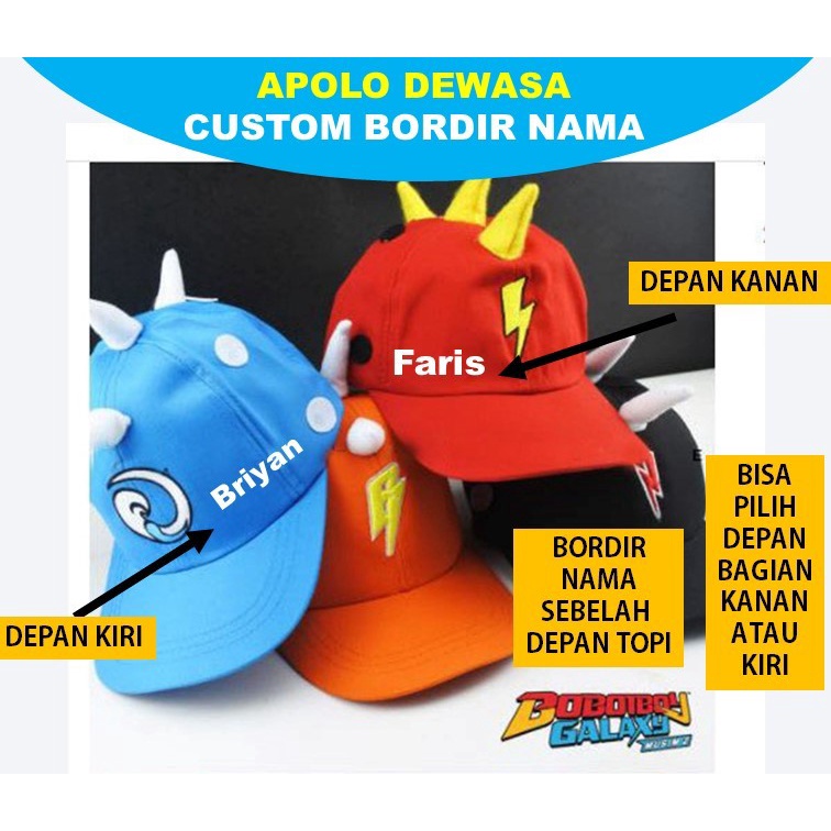 Topi Anak Baseball Boboiboy Bordir Nama Anak Usia 2- 10 Tahun Karakter Bo boi boy