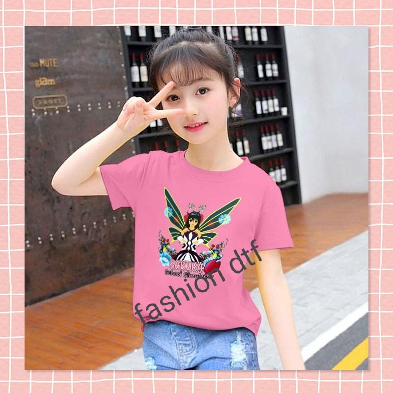 Fashion DTF Printing Kaos Anak motif terbaru Sakura school simulator kupu