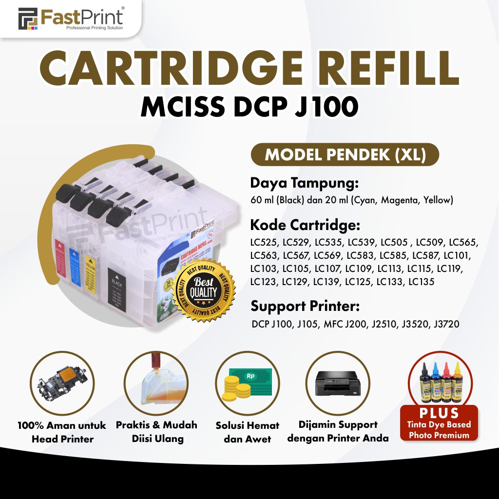 Cartridge MCISS Compatible Printer J100 J105 J200 J2510 J3520 J3720 Pendek XL Plus Tinta