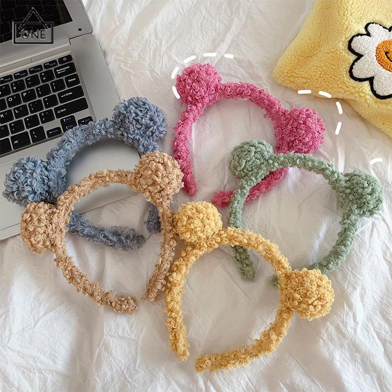 COD❤️Bando Karakter Telinga Beruang Bear Lucu Headband Bandan Korea Bulu Kartun Mewah Band Wanita Kecil yang Cuci Wajah Domba Wol Semua Cocok dengan Pita Rambut-A.one